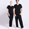 Stretch Scrub Uniform Black Nurse Workwear Scrubs Set Top and Pant Solid Color V Neck Doctor Nursing Uniforms Suit 19SS007