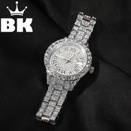 THE BLING KING Small Iced Out Watch For Women Round Rhinestone Pink Dial Fashion Luxury Quartz Wristwatch Female Lovely Jewelry