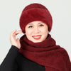 Old Lady Hat Women's Autumn  Winter Scarf Set Thermal Cotton Windproof Knitted Woolen Cap for Middle-Aged Mother Grandma Grandm