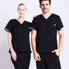 Stretch Scrub Uniform Black Nurse Workwear Scrubs Set Top and Pant Solid Color V Neck Doctor Nursing Uniforms Suit 19SS007