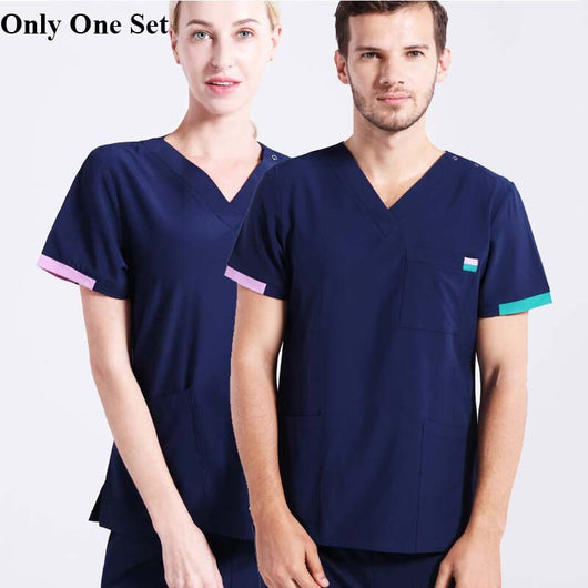 Stretch Scrub Uniform Black Nurse Workwear Scrubs Set Top and Pant Solid Color V Neck Doctor Nursing Uniforms Suit 19SS007