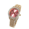 THE BLING KING Small Iced Out Watch For Women Round Rhinestone Pink Dial Fashion Luxury Quartz Wristwatch Female Lovely Jewelry