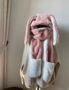 2022 New Fashion Scarf Hat Glove 3 Piece Women Cute Big Ear Bunny  Winter Warm Soft Thickening Pocket Hats  Hooded