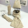 Fashion Ladies New Autumn Winter Warm Solid Color Scarf Hat Glove Sets Women Thick Knit Soft Knitted Woollen Set