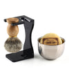 Barber Shaving Brush Pure Badger Hair Wood Handle +Black Acrylic Stand+bowl+Soap Set