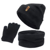 Unisex Beanies Hat Ring Scarf Gloves Set Winter Knitted Thick Warm Cap Women Men Solid Retro Beanie Hat Soft Touch Screen Gloves