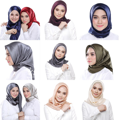 25Colors Hijab Women Silk Square Scarf  90*90cm Satin Scarves Solid Wraps Autumn Winter Luxury Satin Scarves Muslim Head Scarf