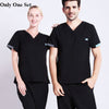 Stretch Scrub Uniform Black Nurse Workwear Scrubs Set Top and Pant Solid Color V Neck Doctor Nursing Uniforms Suit 19SS007